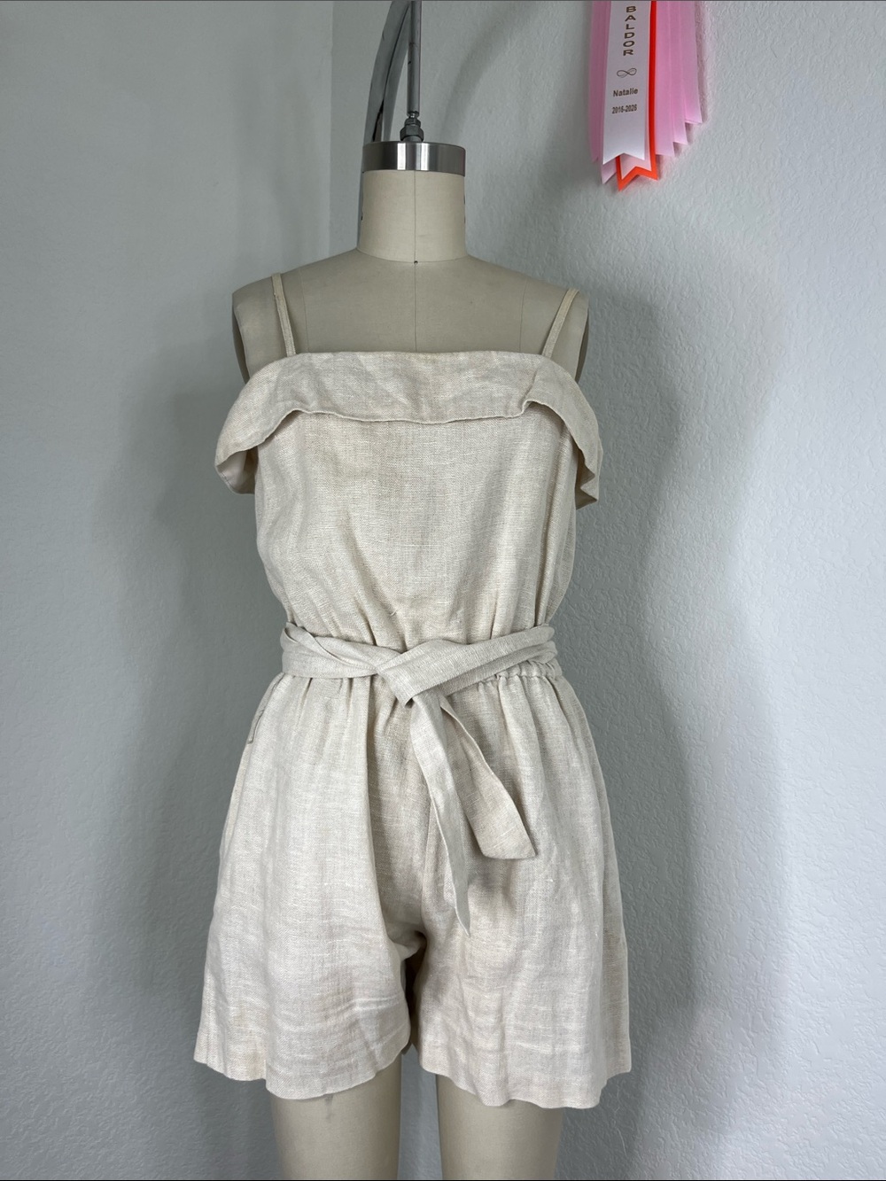 Alice + Olivia Fax Linen Sleeveless Shorts Romper Square Neck Belted